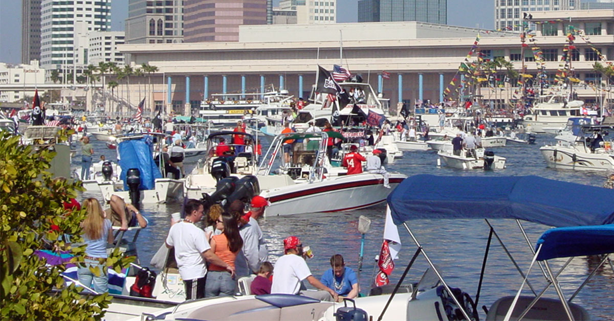 Downtown Tampa and Convention Center During Gasparilla Pirate Fest
