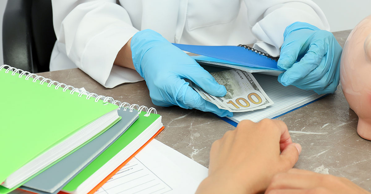 Concept of corruption in medicine, malpractice and law violation.